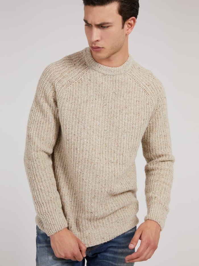 Suéteres Guess Rib Wool Blend Hombre Creme | SE-204206