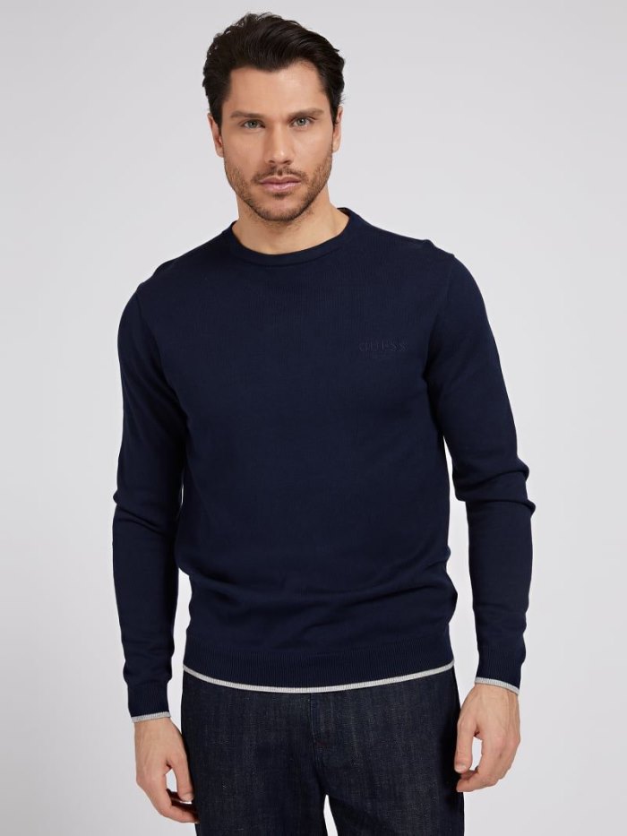 Suéteres Guess Round Neck Hombre Azules | SE-612192