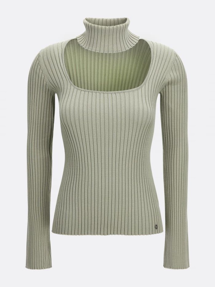 Suéteres Guess Turtle Neck Rib Mujer Verdes | SE-962870