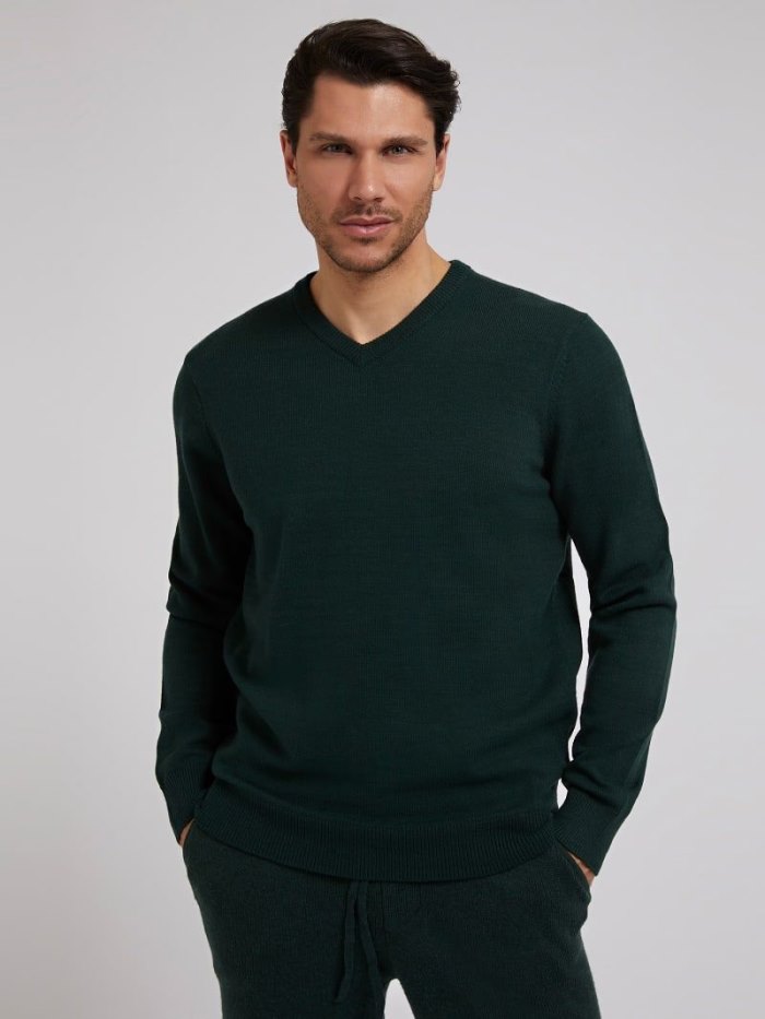 Suéteres Guess Viscose Blend V Neck Hombre Verdes | SE-080832