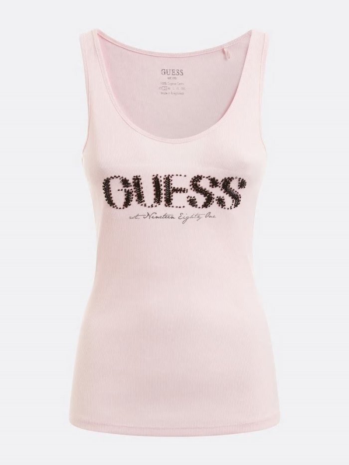 Tank Top Guess Front Logo Tank Top Mujer Rosas | SE-221277