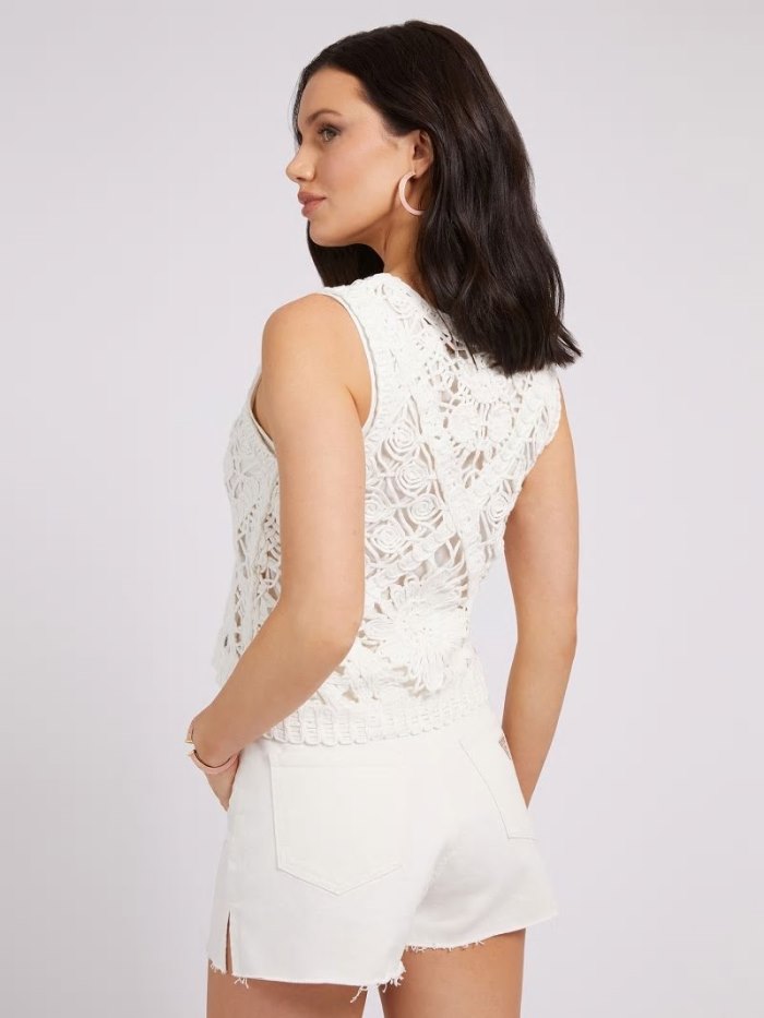 Tops Guess Crochet Mujer Blancos | SE-998292