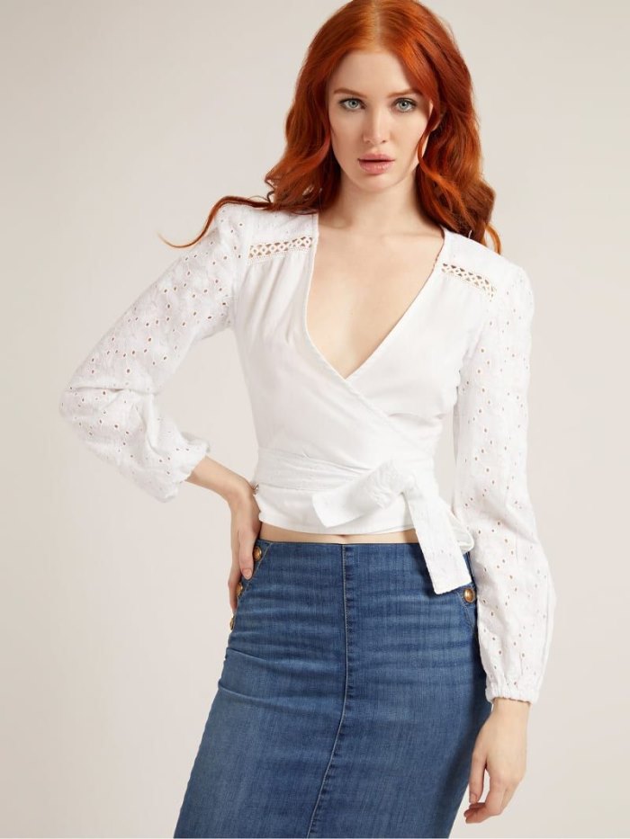 Tops Guess Embroidered Mujer Blancos | SE-002254