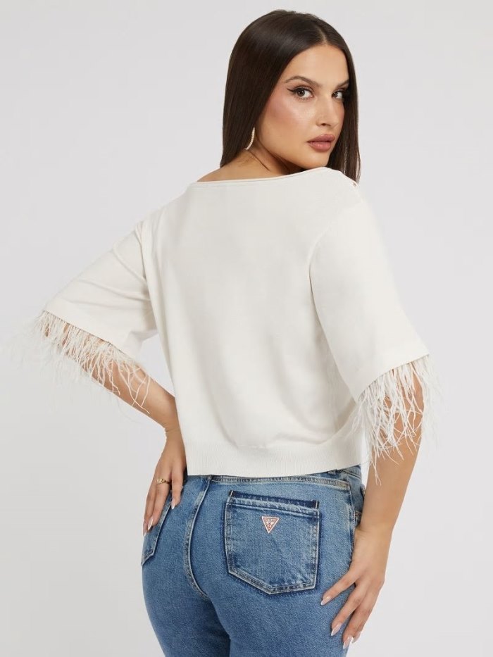 Tops Guess Feathers Sweater Mujer Blancos | SE-590906