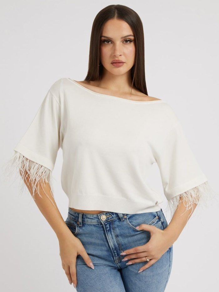 Tops Guess Feathers Sweater Mujer Blancos | SE-590906