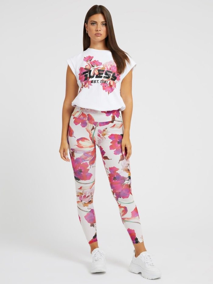 Tops Guess Front Floral Logo Crop Mujer Blancos | SE-244356