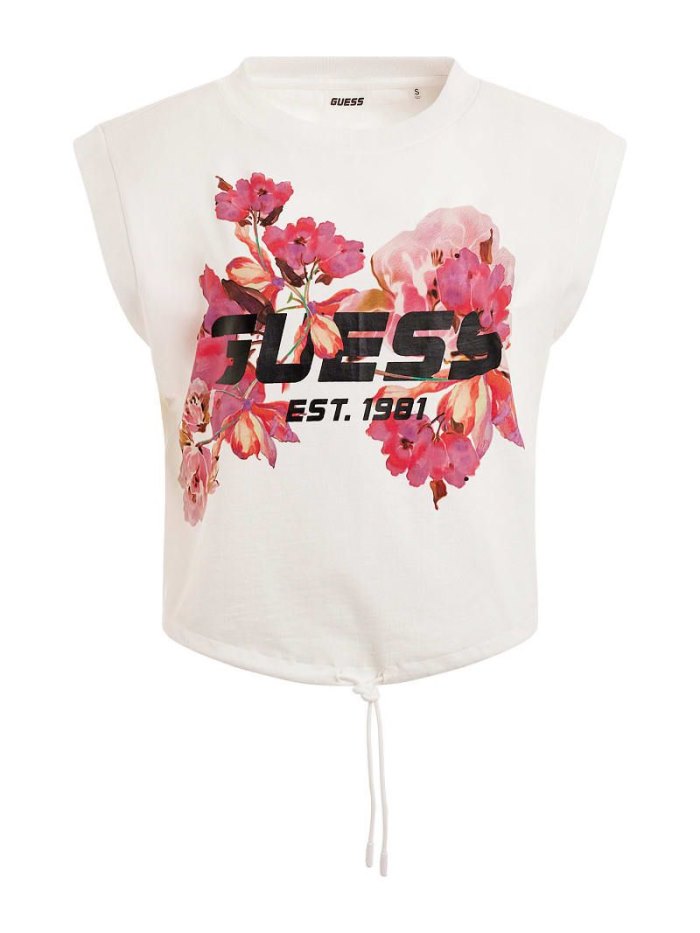 Tops Guess Front Floral Logo Crop Mujer Blancos | SE-244356