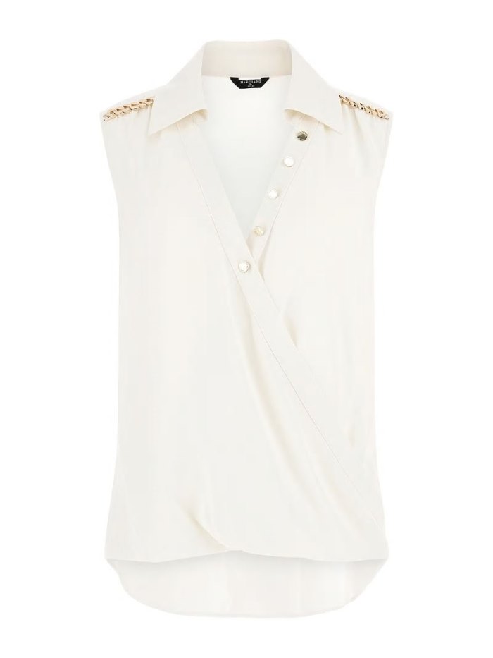 Tops Guess Marciano Front Wrap Mujer Creme | SE-687781