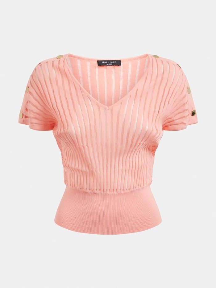 Tops Guess Marciano V-neck Sweater Mujer Rosas | SE-876673