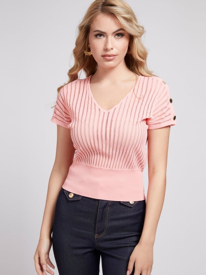 Tops Guess Marciano V-neck Sweater Mujer Rosas | SE-876673