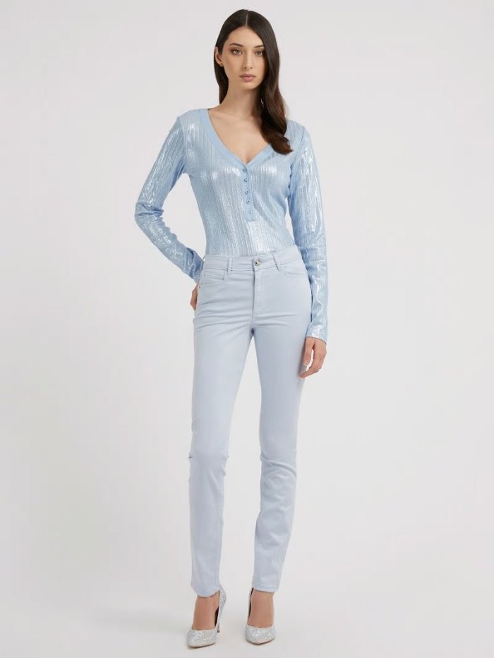 Tops Guess Metallic Rib Knit Mujer Azules | SE-428903