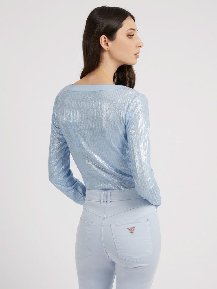 Tops Guess Metallic Rib Knit Mujer Azules | SE-428903