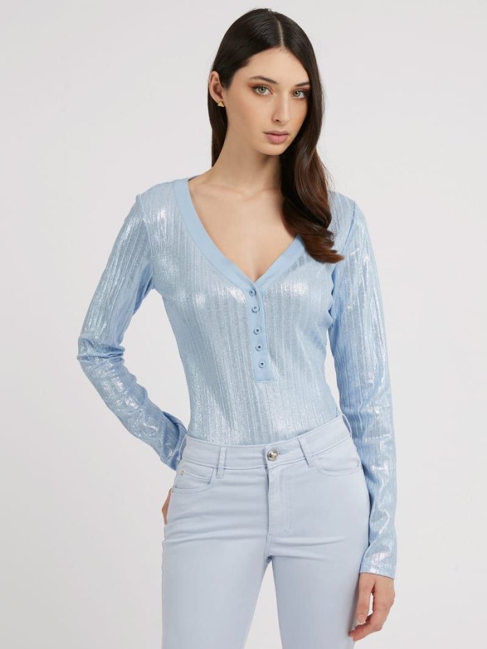 Tops Guess Metallic Rib Knit Mujer Azules | SE-428903