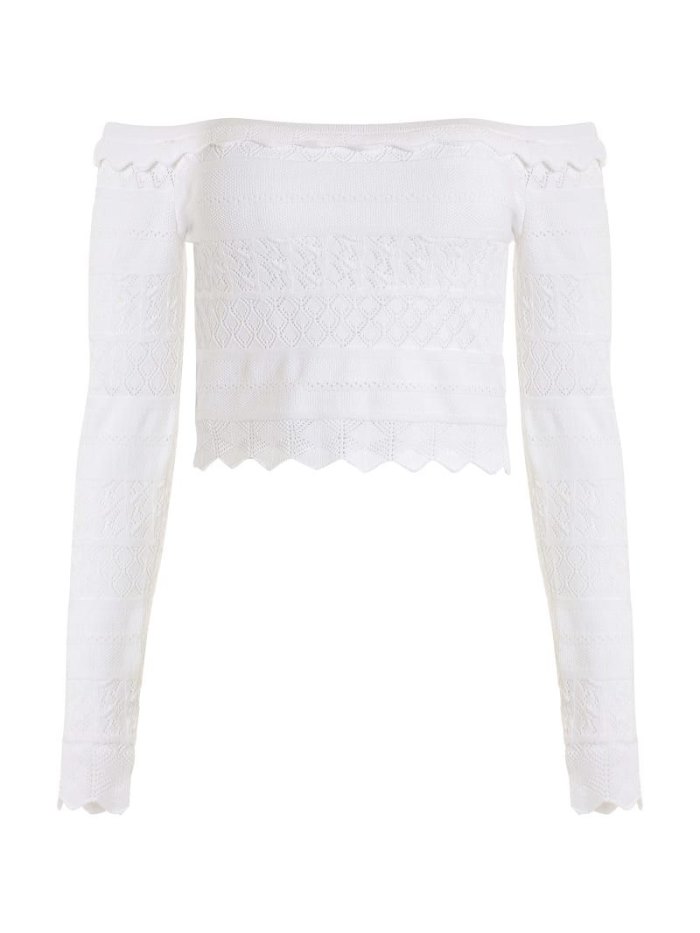 Tops Guess Pointelle Knit Mujer Blancos | SE-270054