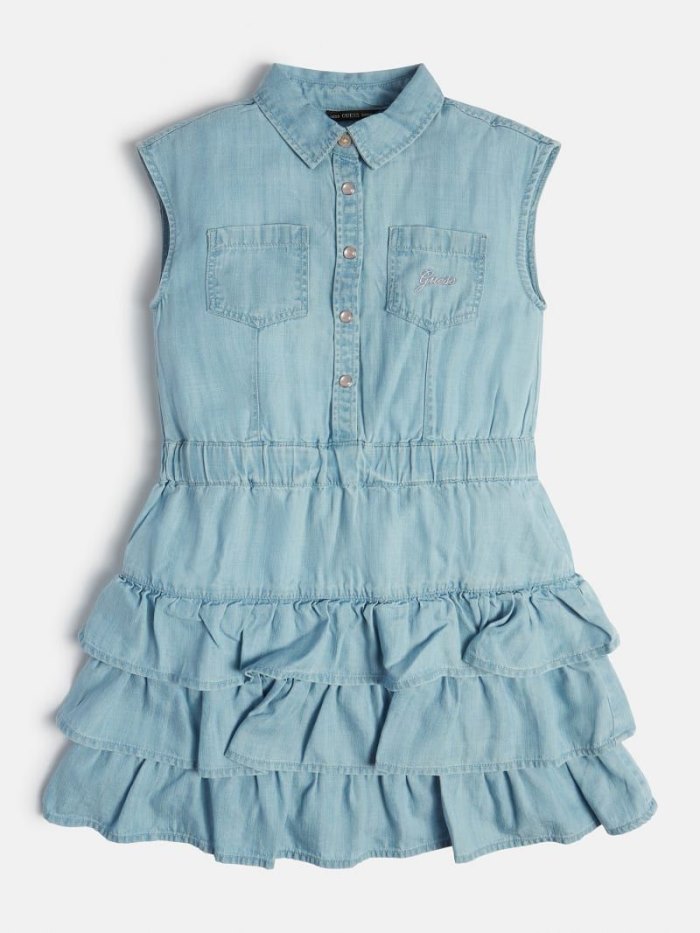 Vestido De Denim Guess Fit And Flare Niños Azules Claro | SE-503551