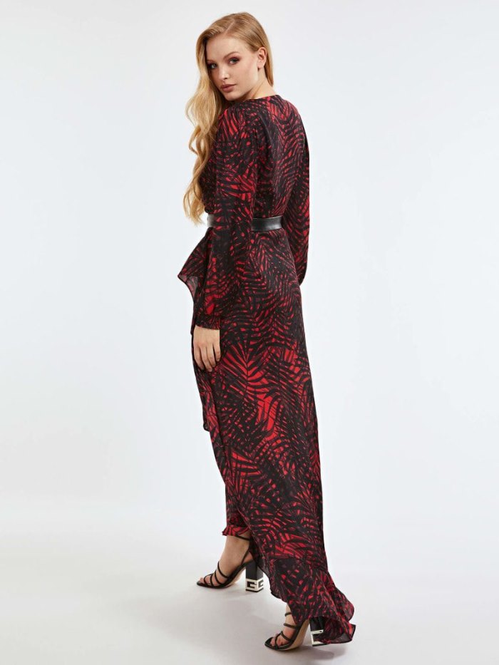 Vestido Guess All Over Print Long Mujer Rojos | SE-179068