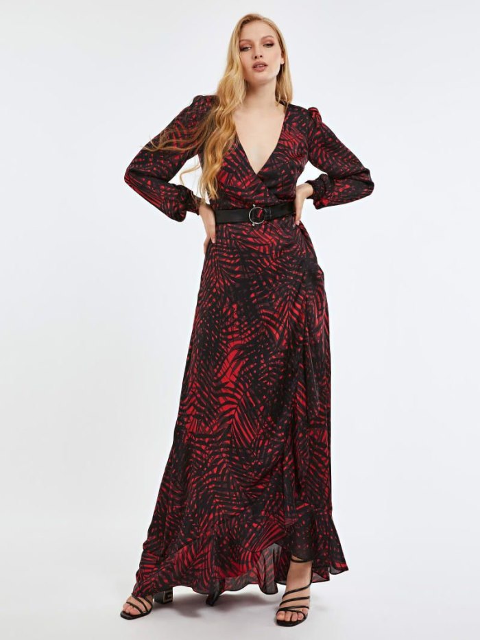 Vestido Guess All Over Print Long Mujer Rojos | SE-179068