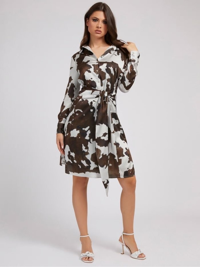 Vestido Guess Animalier Print Belted Mujer Blancos | SE-901041