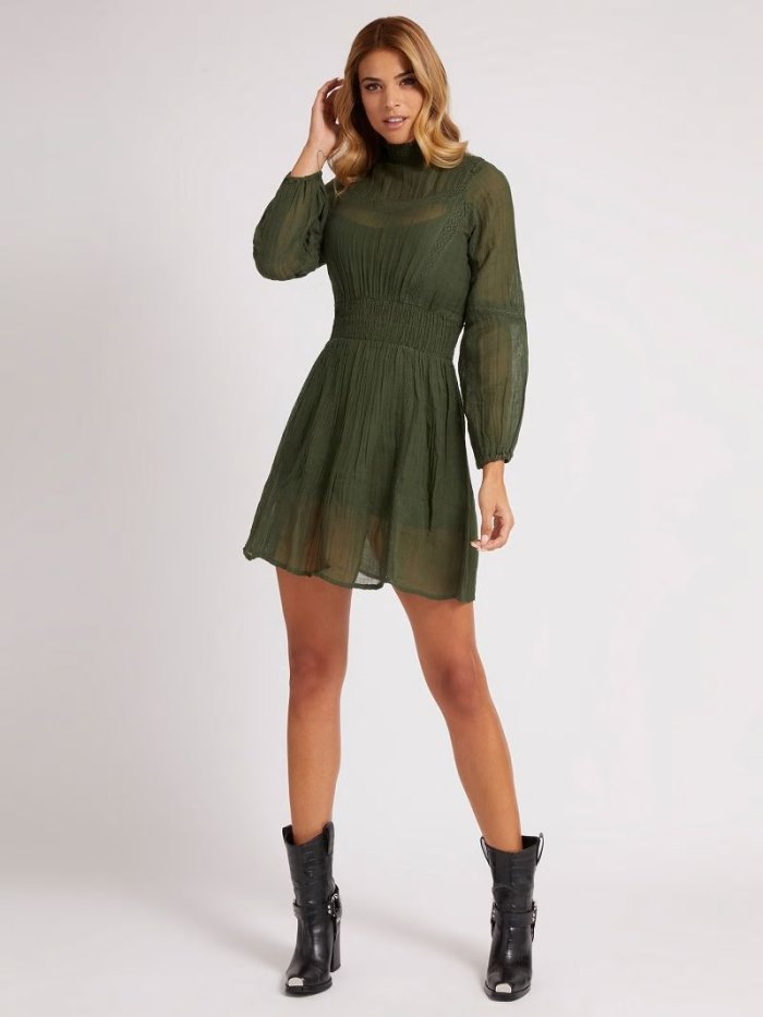 Vestido Guess Cotton Blend Mujer Verdes | SE-812811