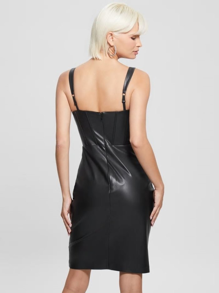 Vestido Guess Faux Leather Mujer Negros | SE-111725