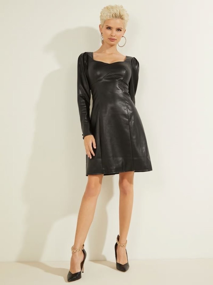 Vestido Guess Faux Leather Mujer Negros | SE-959674