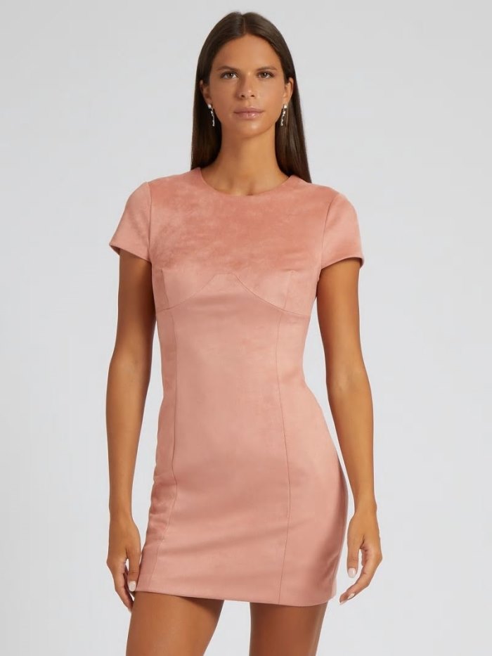 Vestido Guess Faux Suede Mujer Rosas | SE-592342