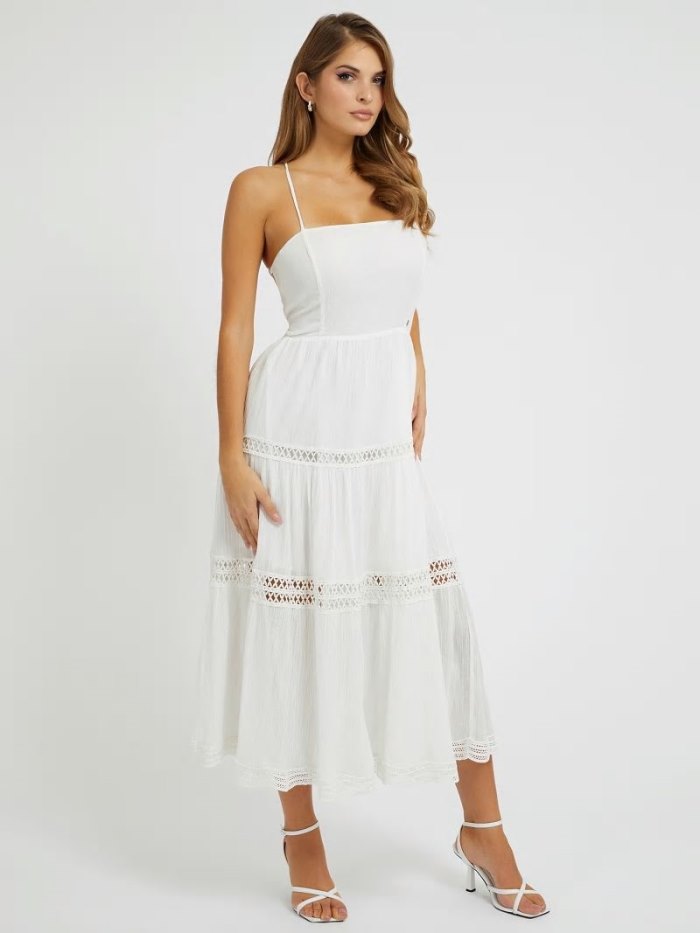 Vestido Guess Lace Up Long Mujer Blancos | SE-955074