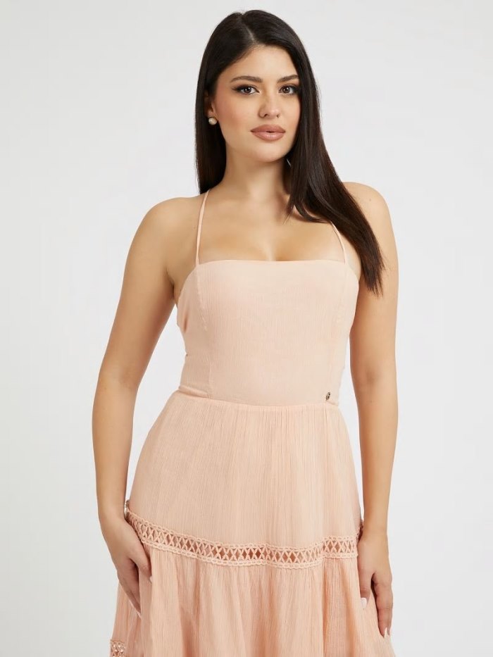 Vestido Guess Lace Up Long Mujer Rosas | SE-518481