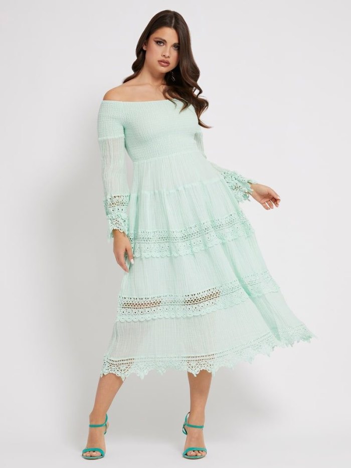 Vestido Guess Macramé Off-shoulder Mujer Verdes Claro | SE-794215