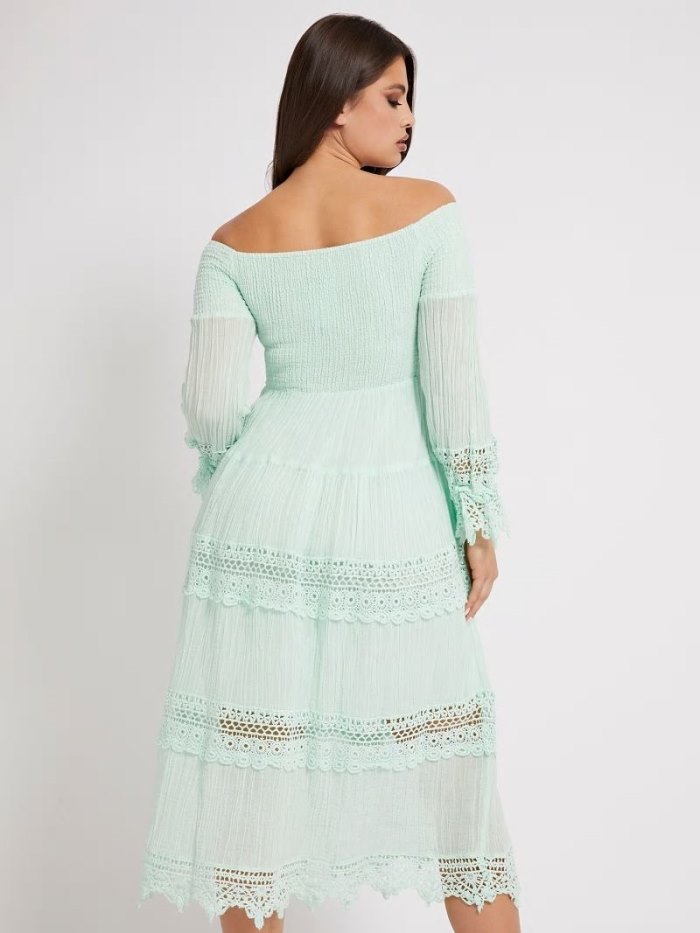 Vestido Guess Macramé Off-shoulder Mujer Verdes Claro | SE-794215