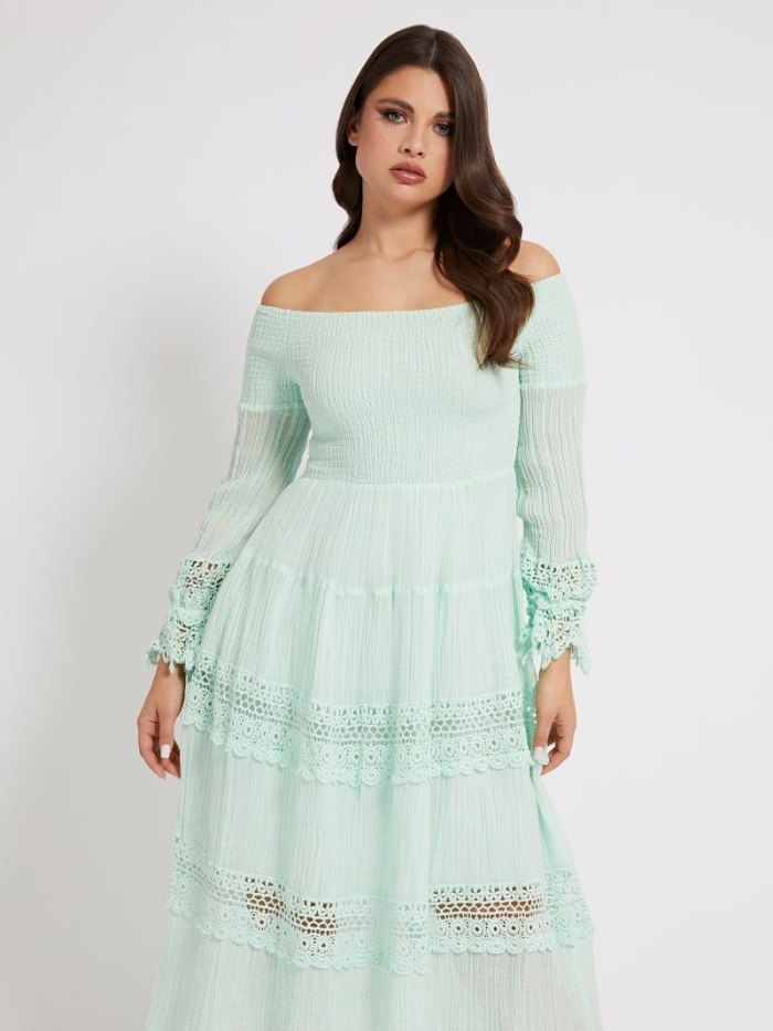 Vestido Guess Macramé Off-shoulder Mujer Verdes Claro | SE-794215