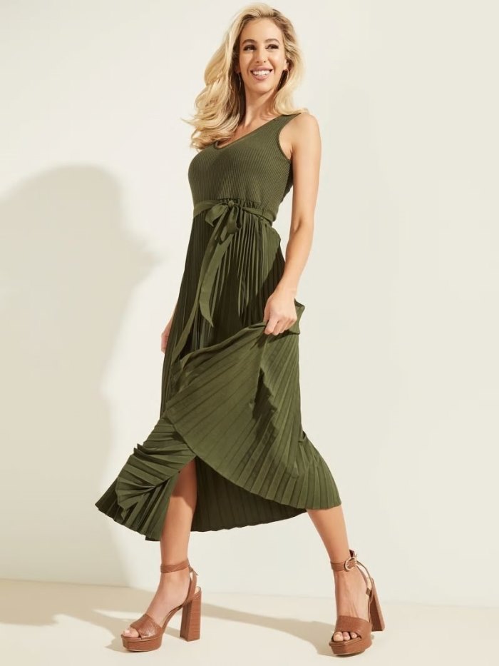 Vestido Guess Midi Sleeveless Mujer Verdes | SE-989386