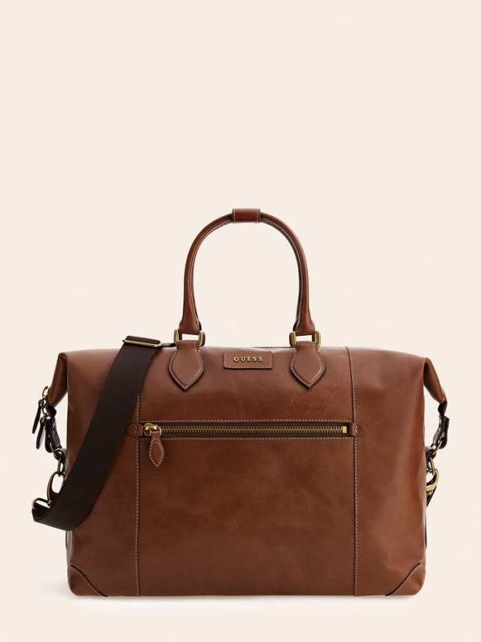 Weekender Bag Guess Lario Real Leather Large Weekender Bag Hombre Marrom | SE-978338