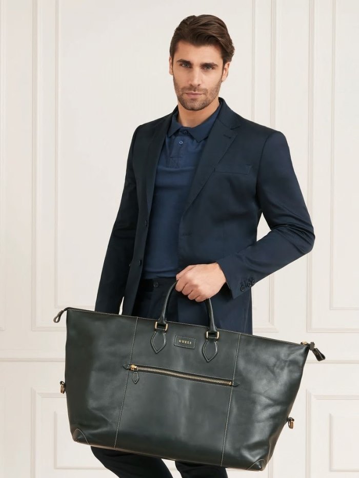 Weekender Bag Guess Lario Real Leather Medium Weekender Bag Hombre Negros | SE-319613